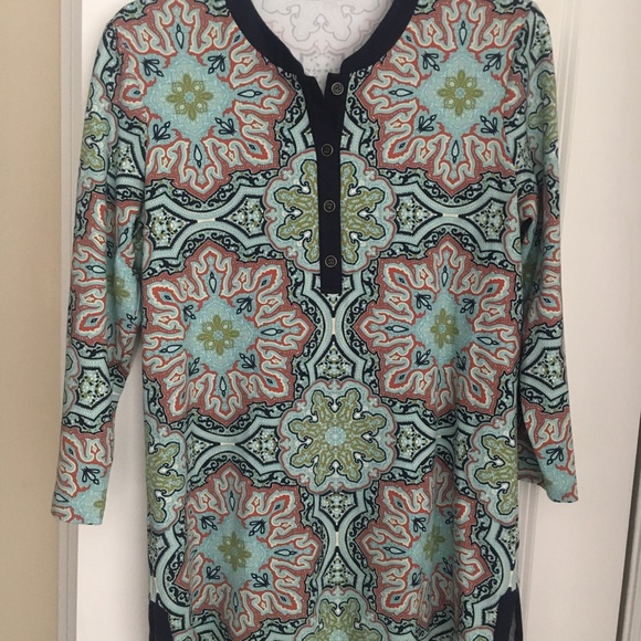 Navy paisley tunic lightweight stretchy nylon - Picture 1 of 4